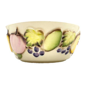 Vintage Cuernavaca Bowl Mexican Hand Painted Embossed Flowers And Fruits Ceramic